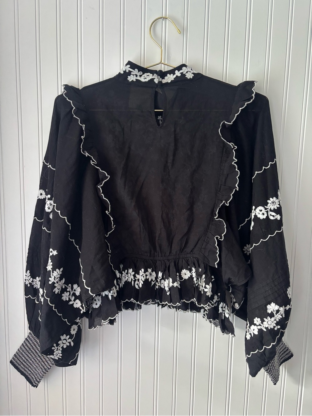 FARM RIO Black Floral Embroidered Ruffle-Trim Blouse - Picture 6 of 6